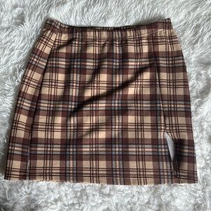 Plaid split mini skirt